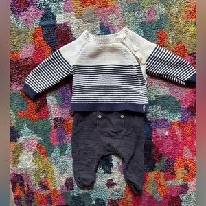 Gap Striped Navy and White Baby Sweater with Emile & Ida Gauze Pants